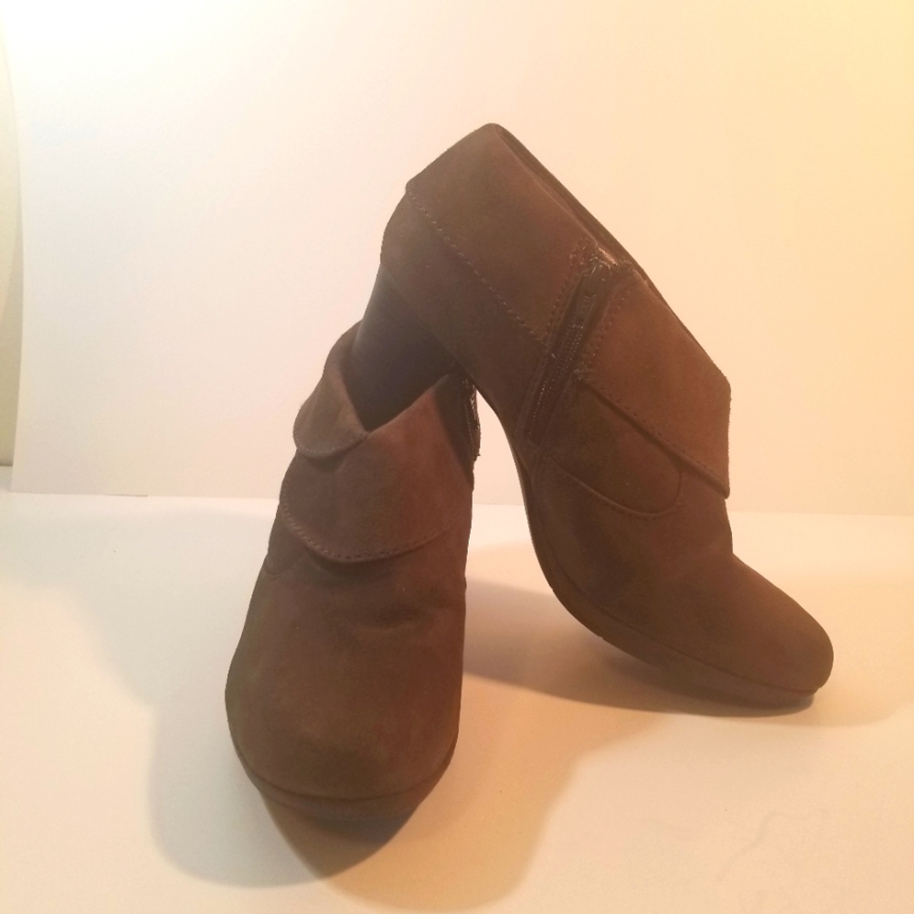 Clarks high heeled booties.